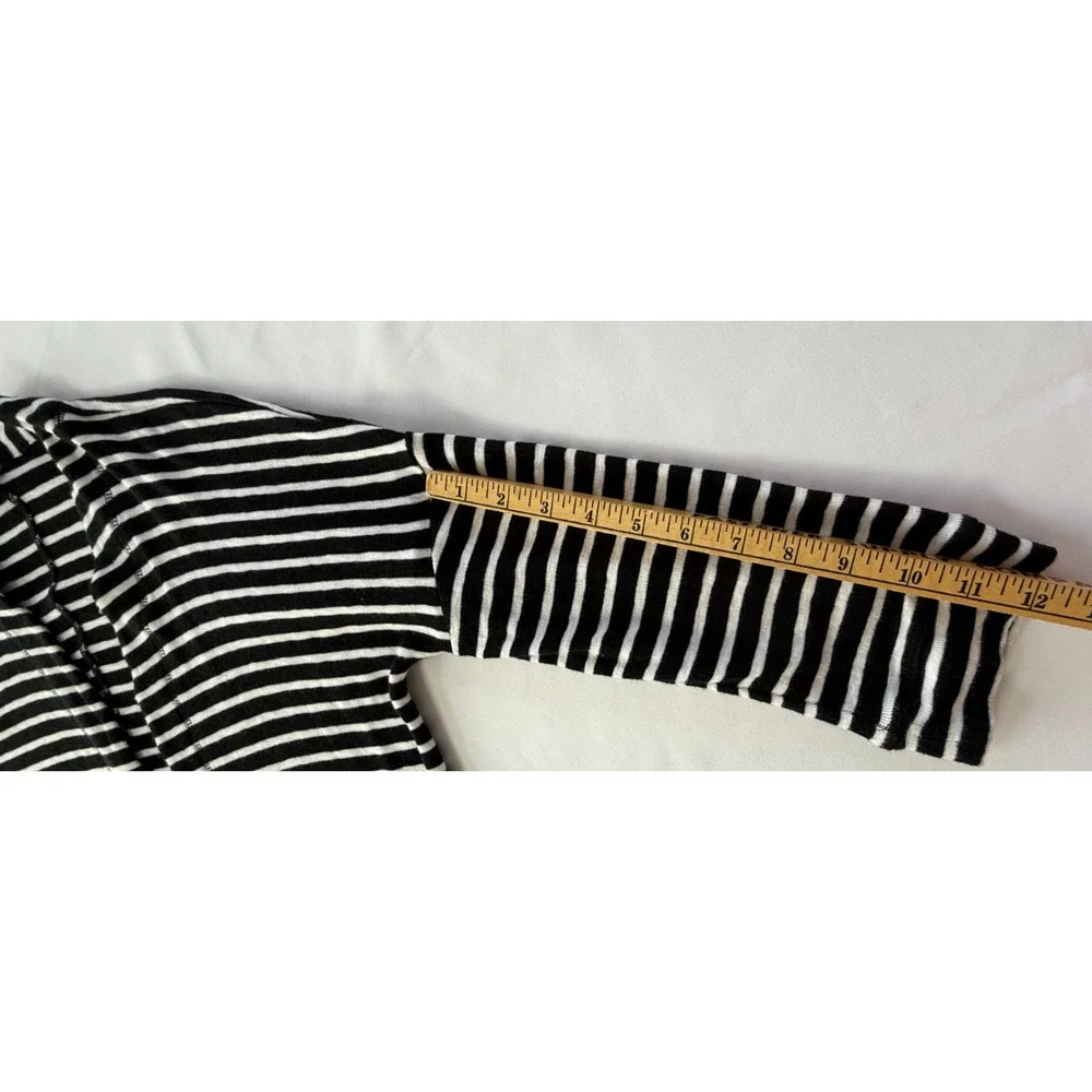 T By Talbots Women's Striped Open Front Cardigan PM Black White Casual Preppy
